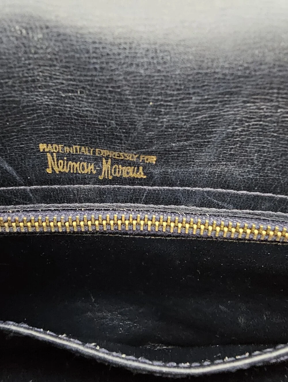 Vintage Neiman Marcus Navy Suede Shoulder Bag Gold Hardware